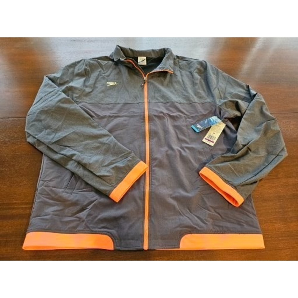 Speedo Men's XXL Tech Warm Up Jacket NWT $82‎ 7720700 Gray w/ Orange Trim